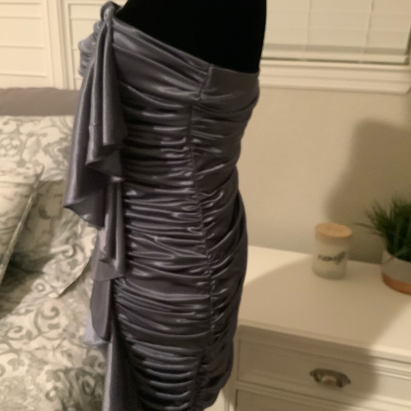 Silver Silk Strapless Mini Dress - Picture 3 of 7